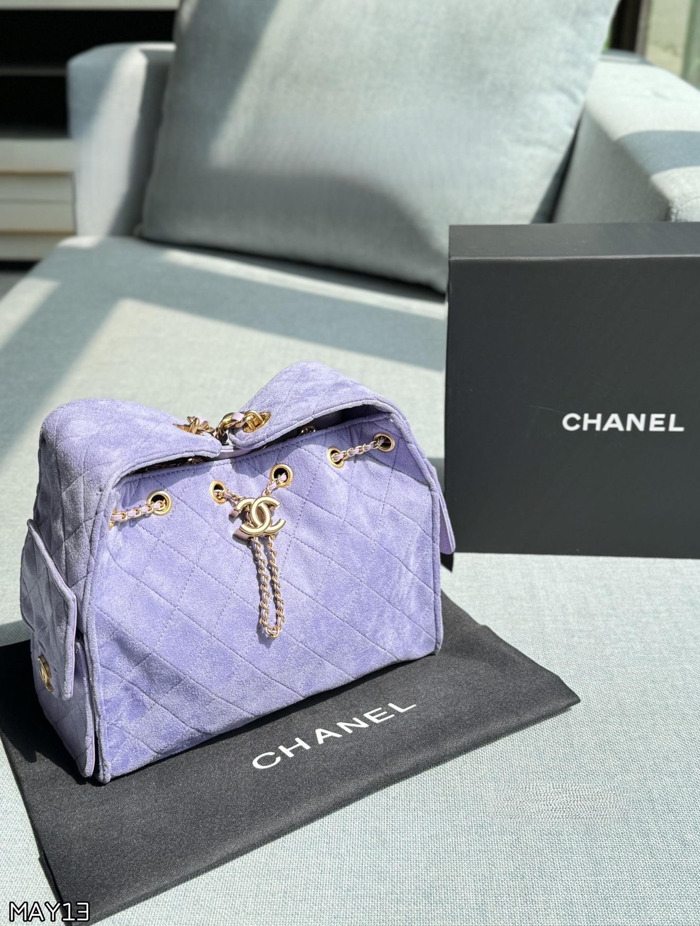 Chanel 25Bag Small 30 Quilted Suede Leather Drawstring Lazy Bucket Hobo Shopping Tote Bag