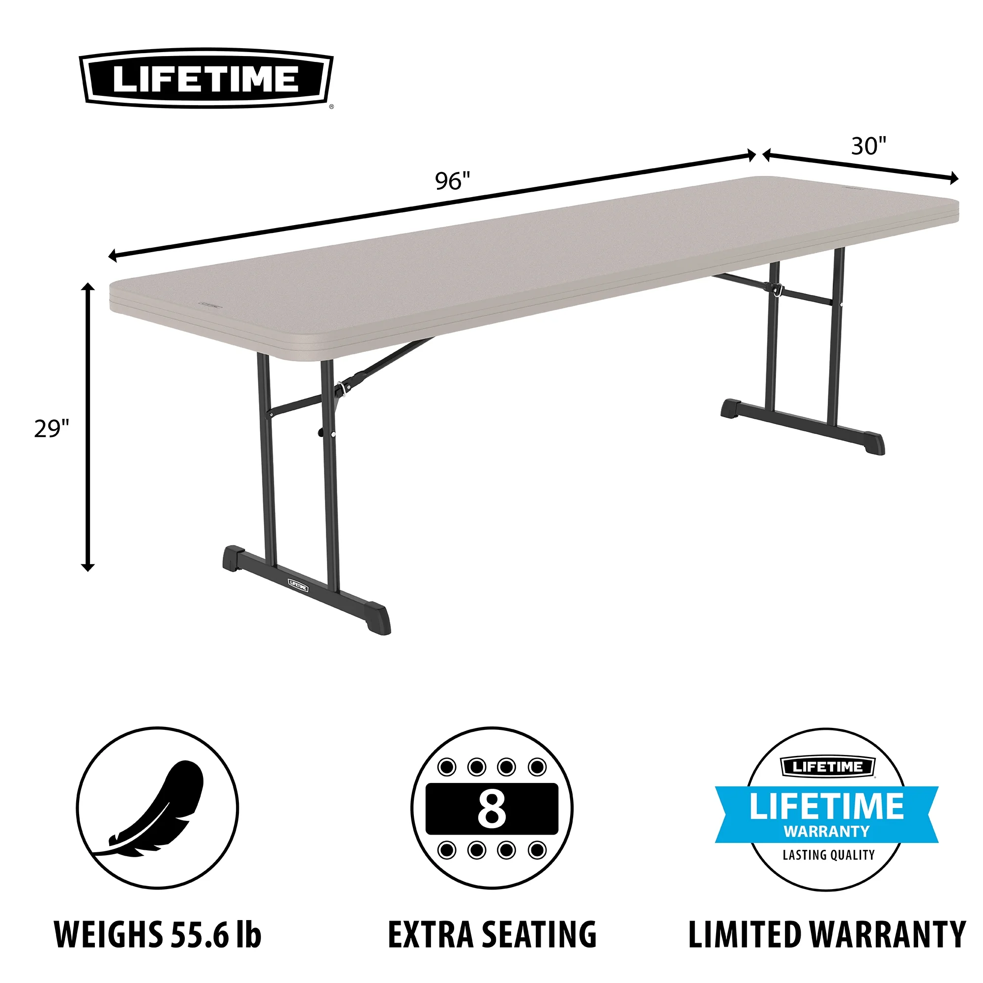 Lifetime 8 ft. Rectangle Folding Table, Indoor/Outdoor Professional Grade, Putty Set of 4 (480127)