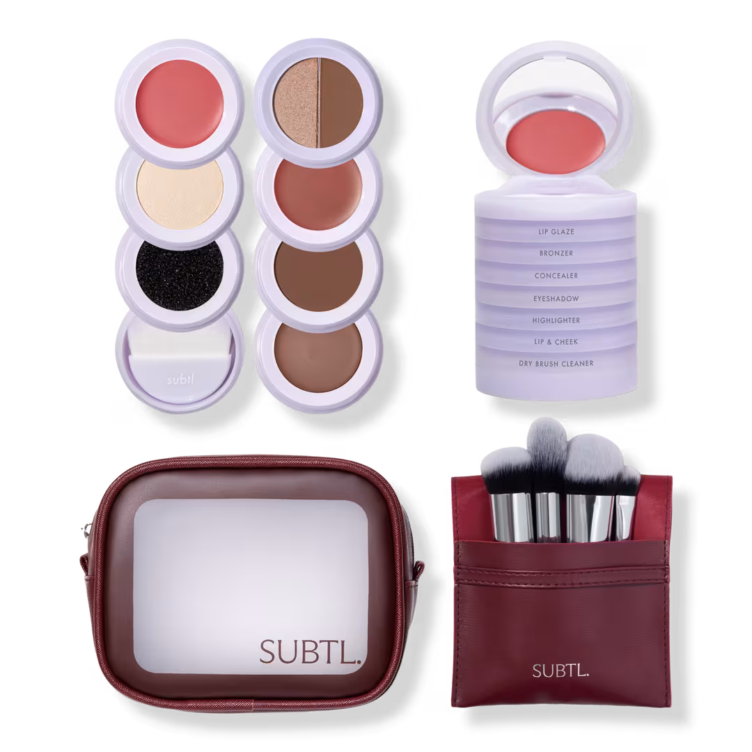 SUBTL. Beauty  7-in-1 Full Face Makeup Stack with Brush Set and Travel Bag