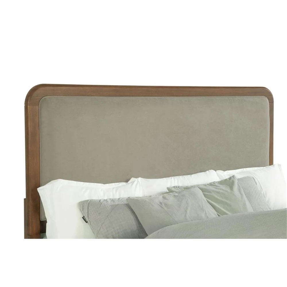 Pemberly Row Upholstered Mid-Century Wood California King Panel Bed in Walnut