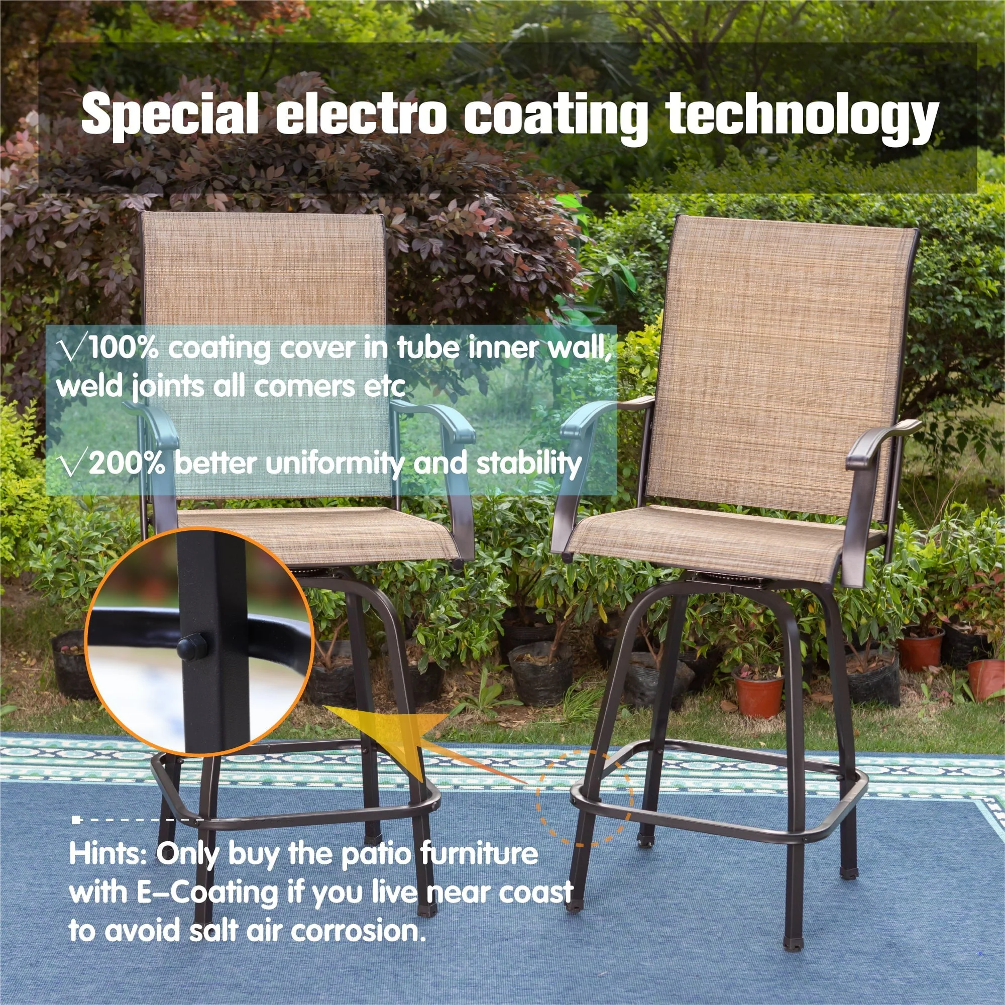 Sophia & William Outdoor Patio Metal Swivel Bar Stools Height Chairs Furniture Set of 2