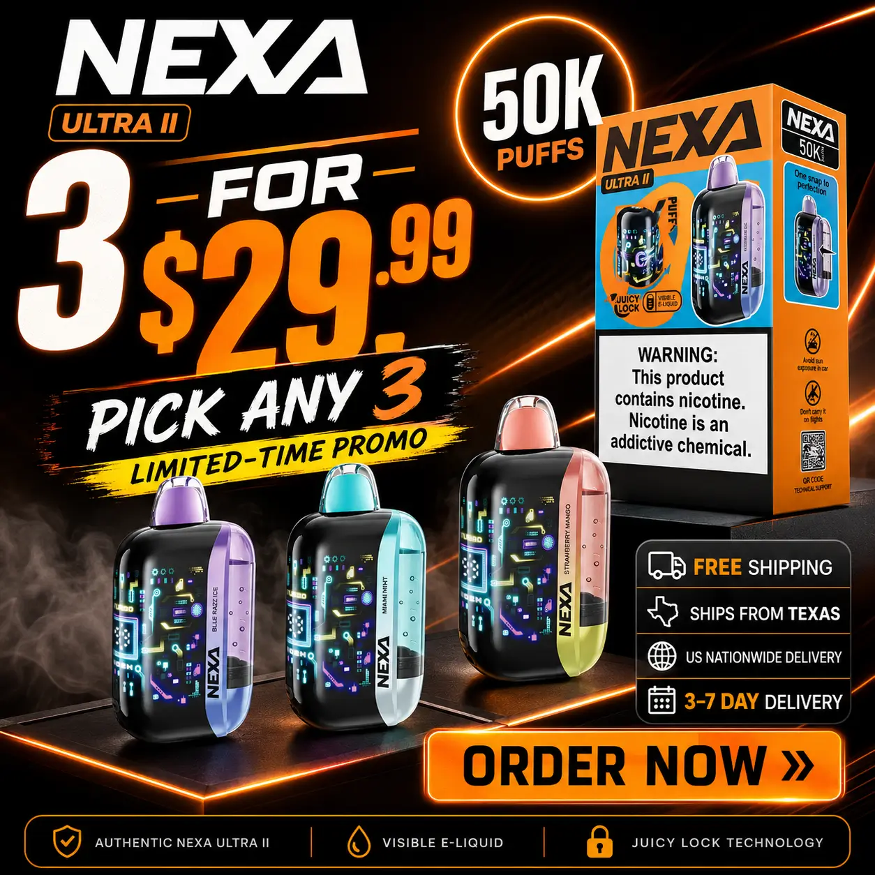 3 for $29.99 + Free Shipping Nexa Ultra II 50K Disposable Vape