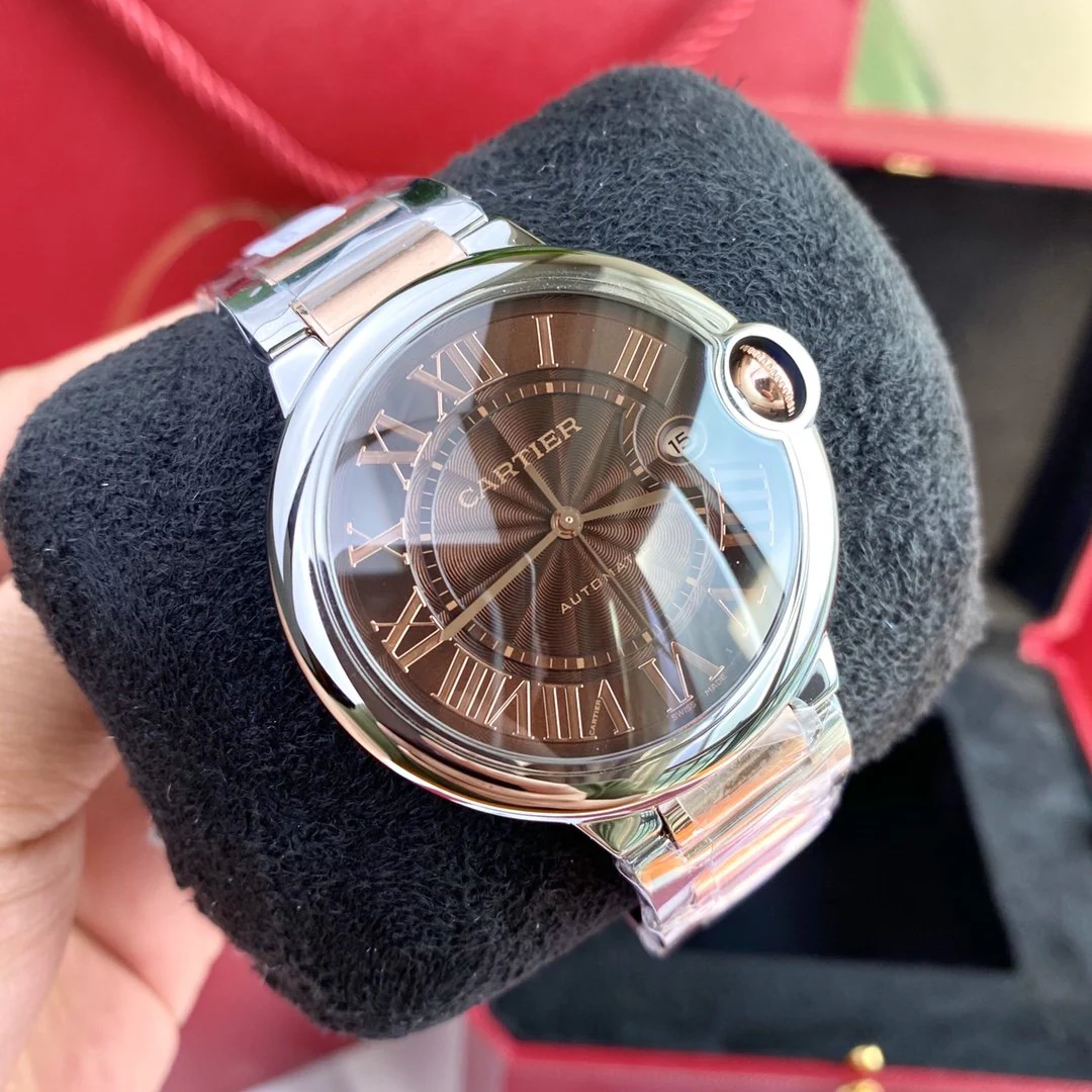 Cartier Watch BALLON BLEU 42 TWO TONE ROSE GOLD CASE BROWN DIAL
