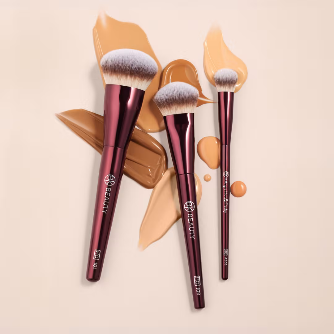 BK Beauty  Holy Grail Brush Trio - Signature Series Burgundy Metal Set with Travel Pouch