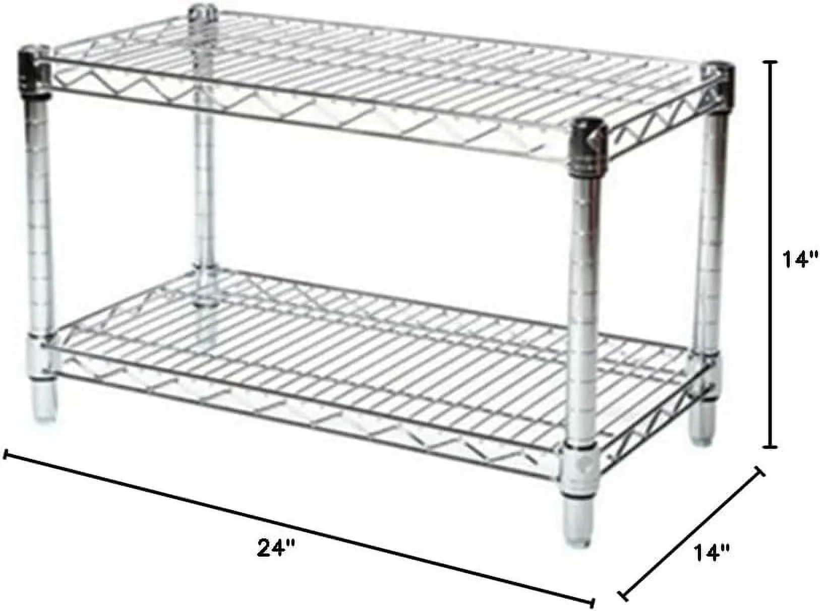 Shelving Inc. 14" d x 24" w Chrome Wire Shelving with 2 Tier Shelves, Weight Capacity 800lbs Per Shelf