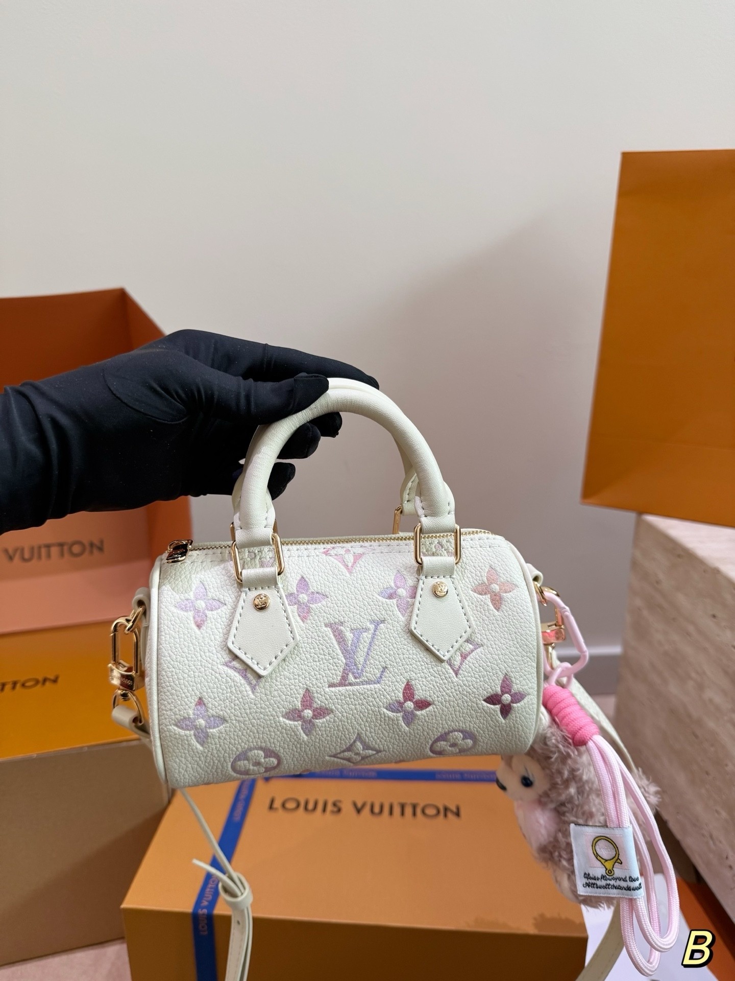 LV Speedy Nano 16 Lavender Monogram Gradient Watercolor Leather Boston Top Handle Bag