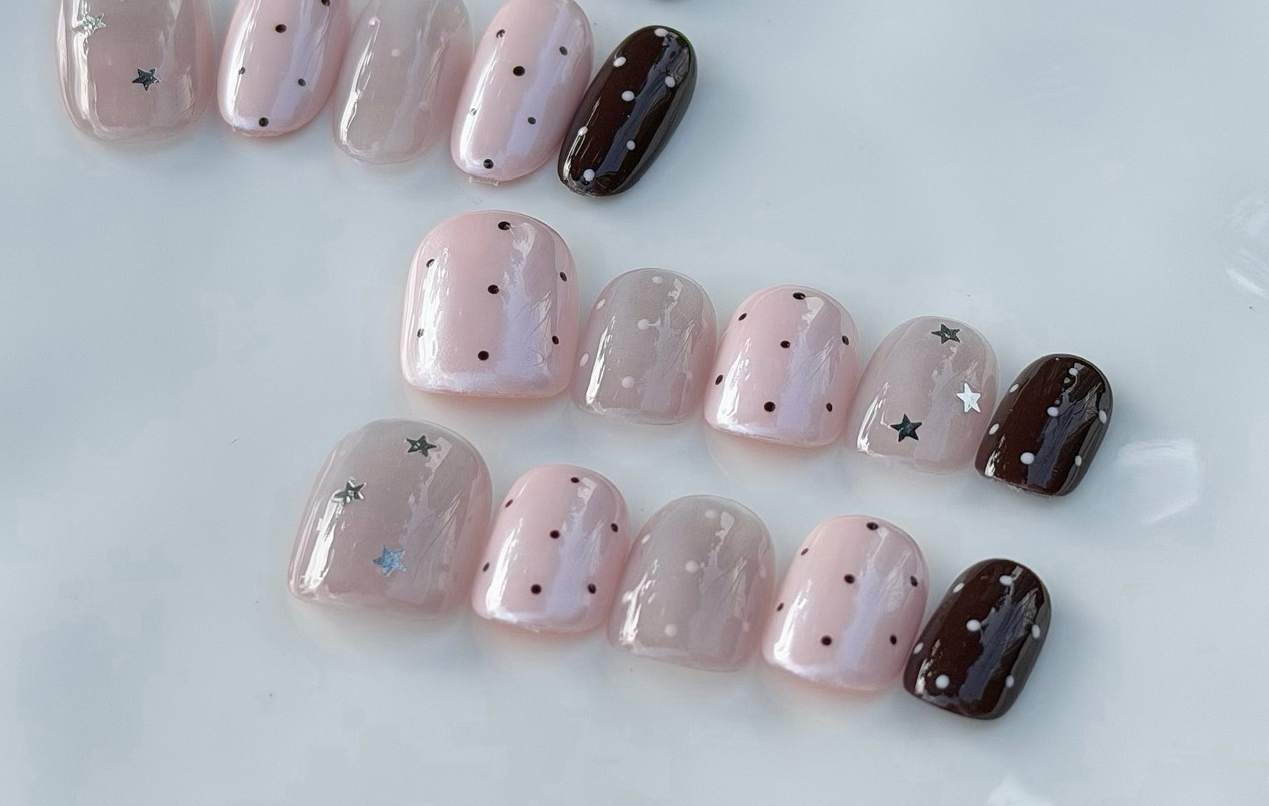 Pink and brown polka dots