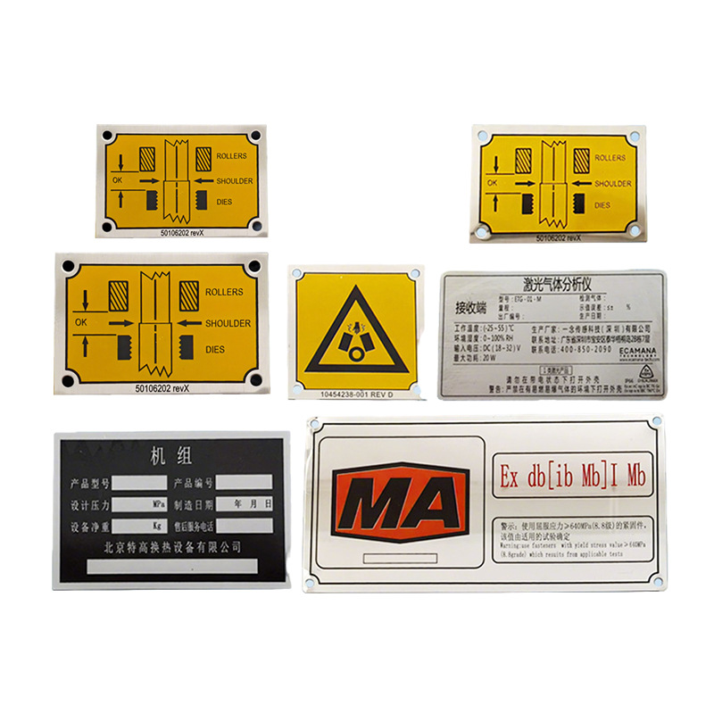 Stainless steel nameplates, sign-making machinery, cable identification tags, machine tool panel signs