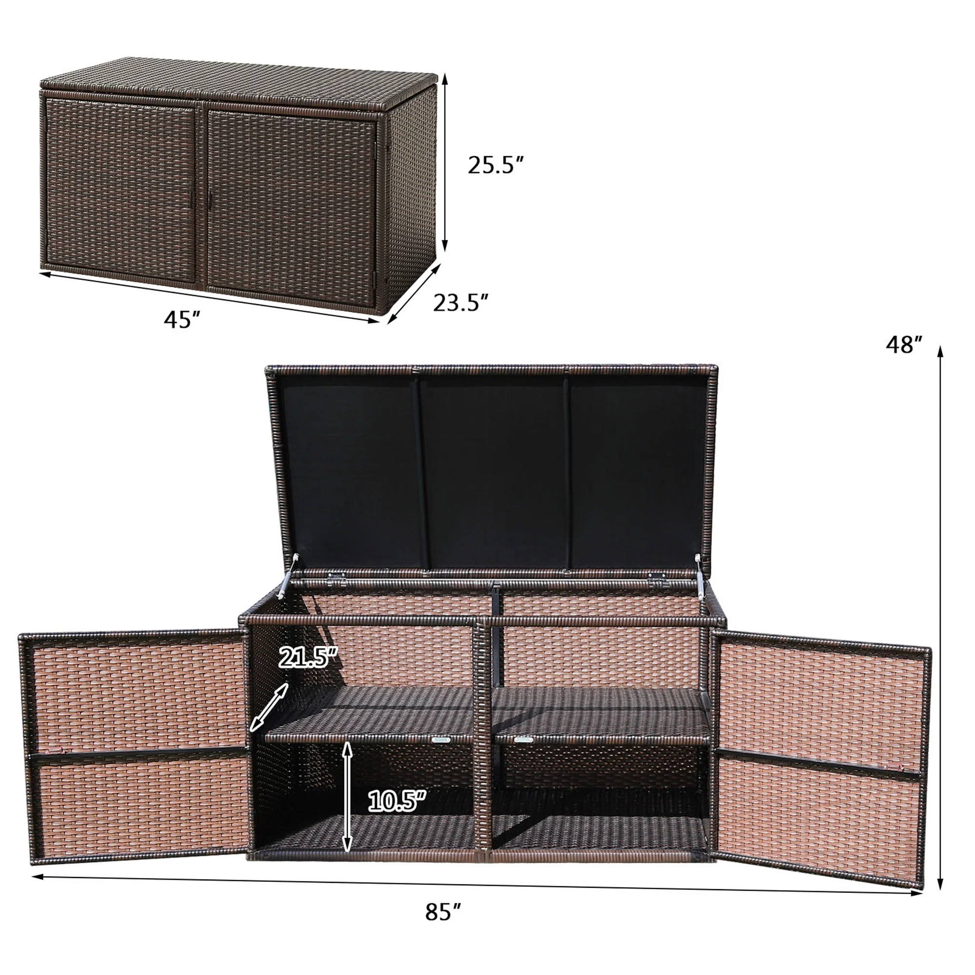Gymax 88 Gallon Rattan Storage Box Outdoor Patio Container Seat w/ Door Mix Brown