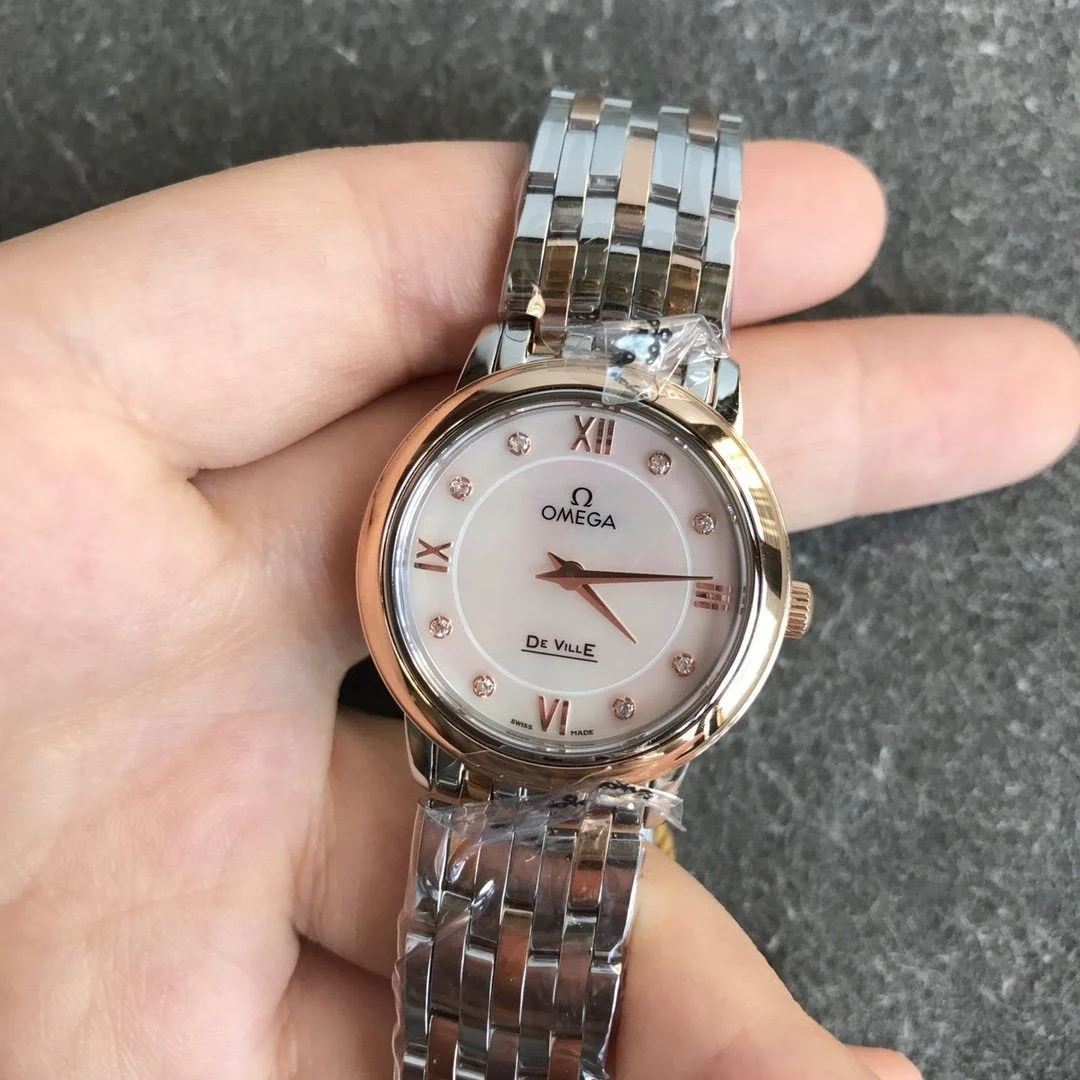 Omega Watch DEVILLE PRESTIGE 27MM QUARTZ ROSE GOLD STEEL DIAMOND NUMERALS