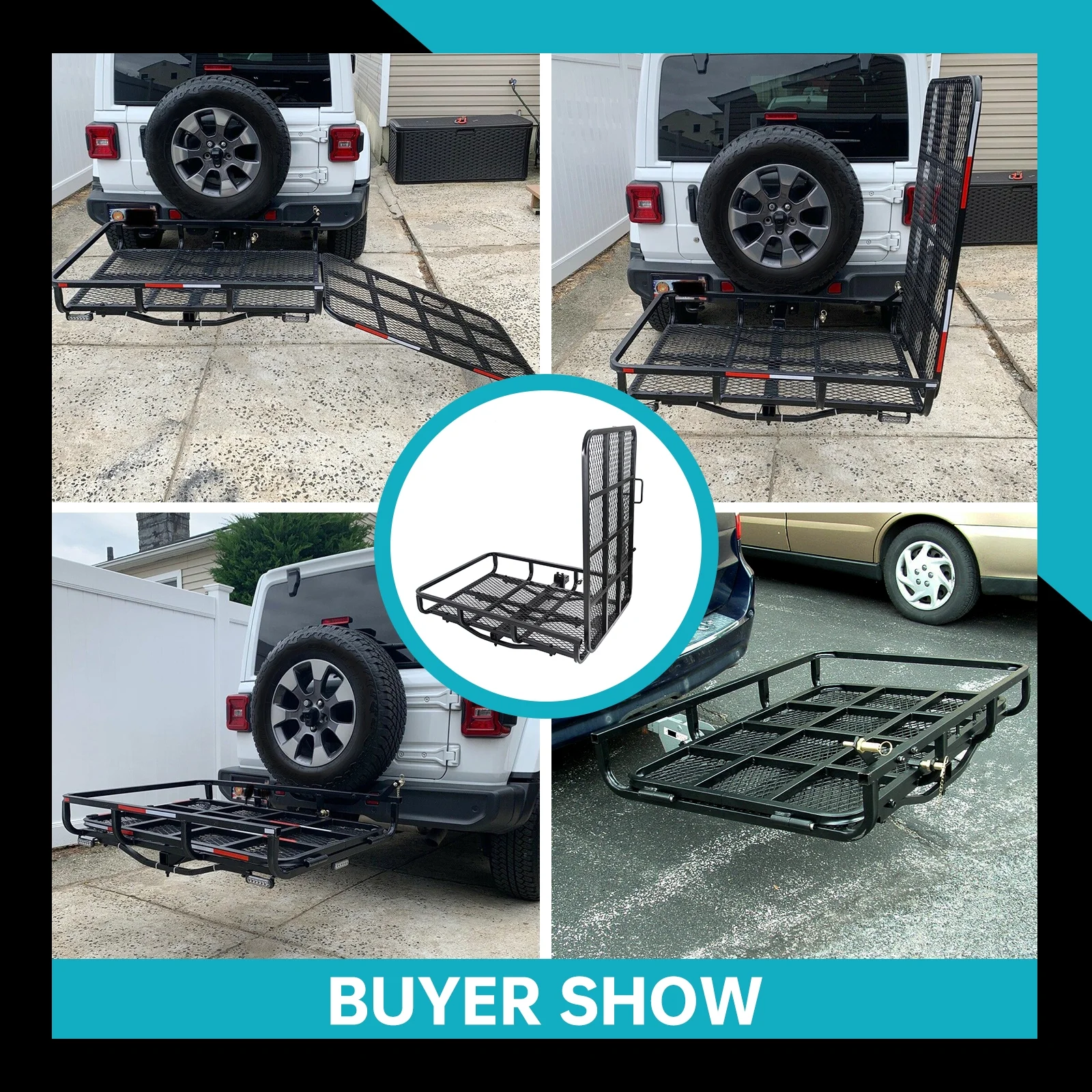 Kojem Electric Wheelchair Scooter Hitch Mount Folding Carrier Rack with Mobility Disability Medical Ramp 2" Hitch Receiver 500lb Capacity Basket-Style