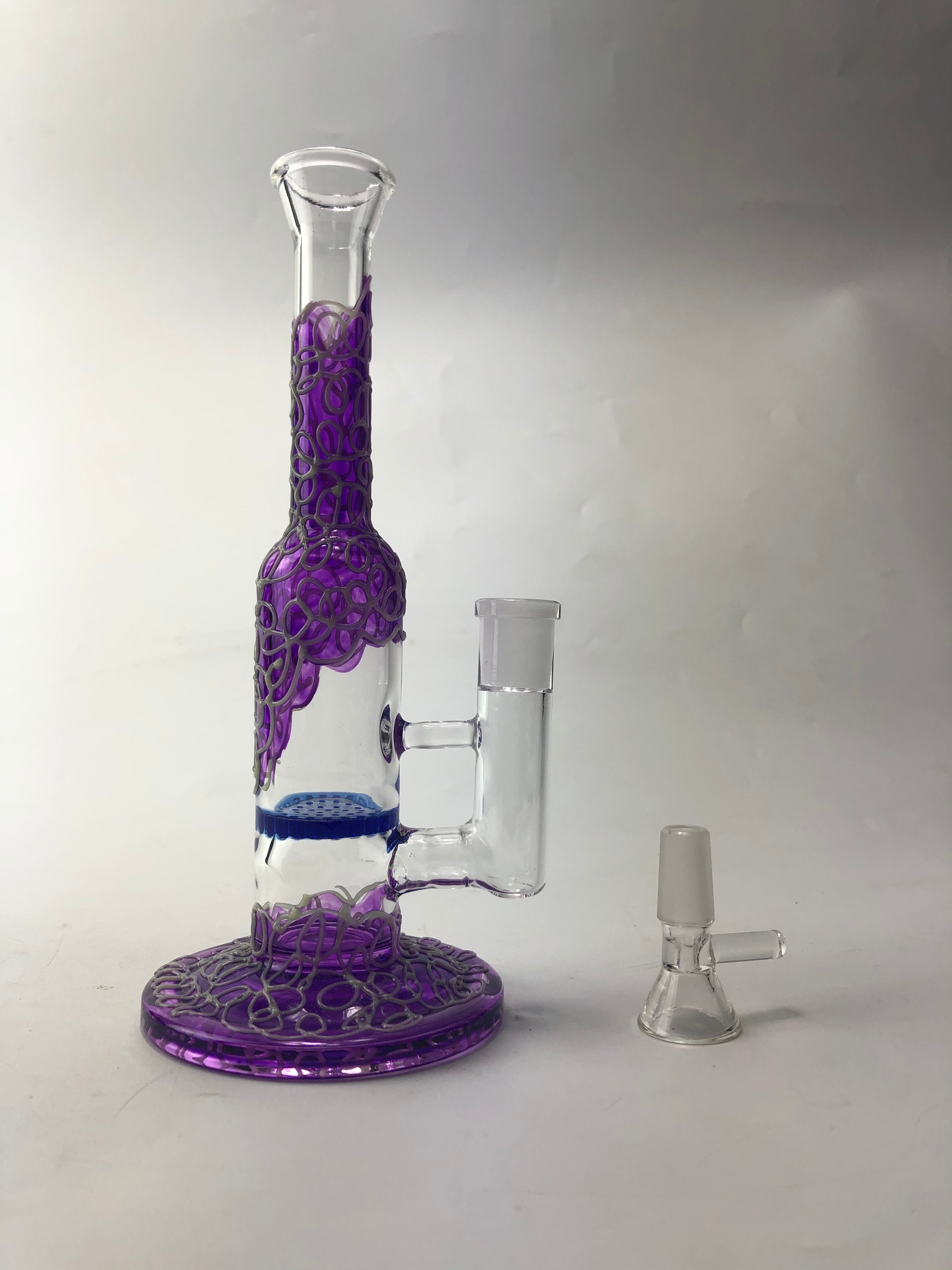 9 Straight Neck Glass Honeycomb Perc Bong
