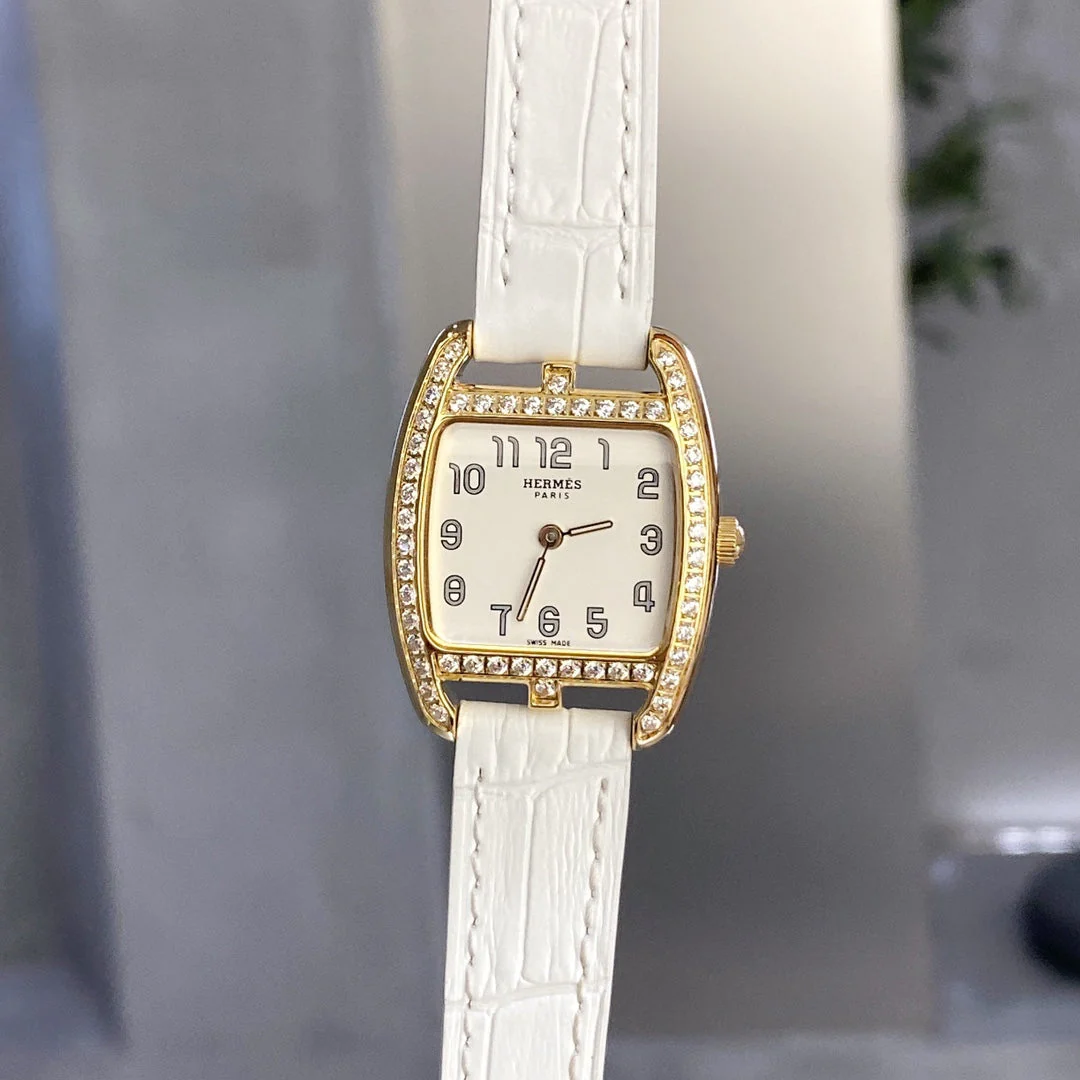 Chopard Watch CAPE COD 26 GOLD MOP DIAL DIAMOND BEZEL WHITE LEATHER