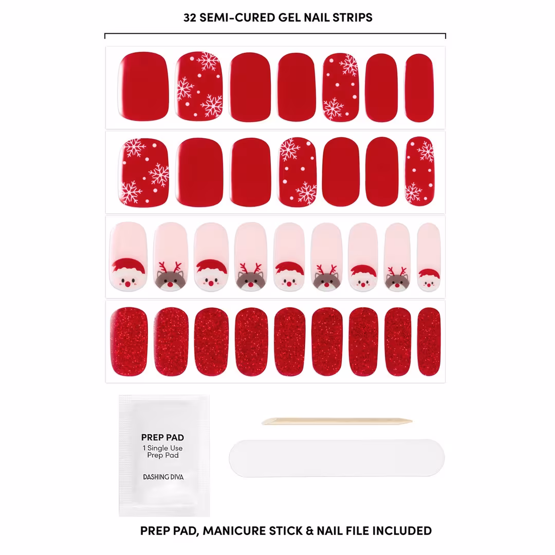 Dashing Diva  GLAZE DESIGN, Semi-Cured Gel Nail Strips, Santa Squad