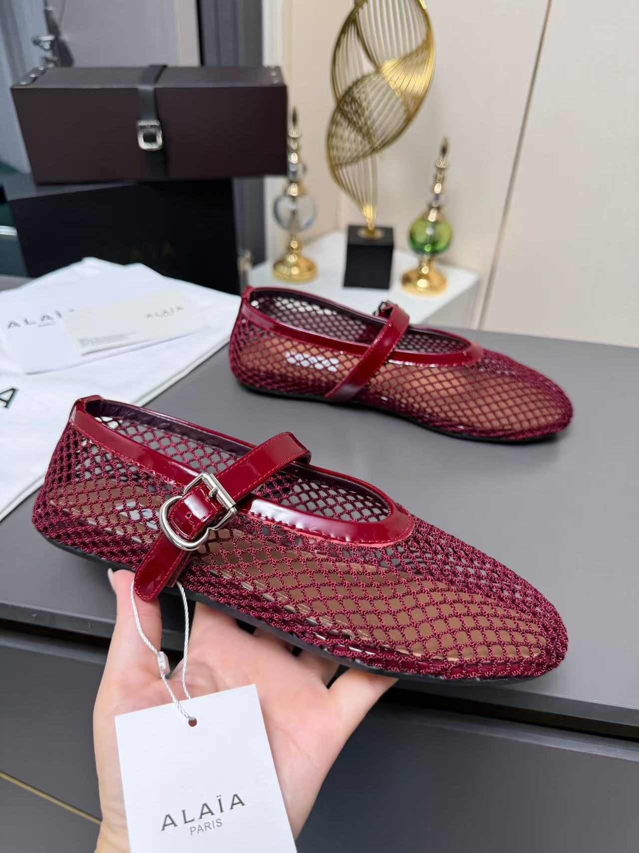 Alaia flat ballet fishing net mesh flat sole shoes