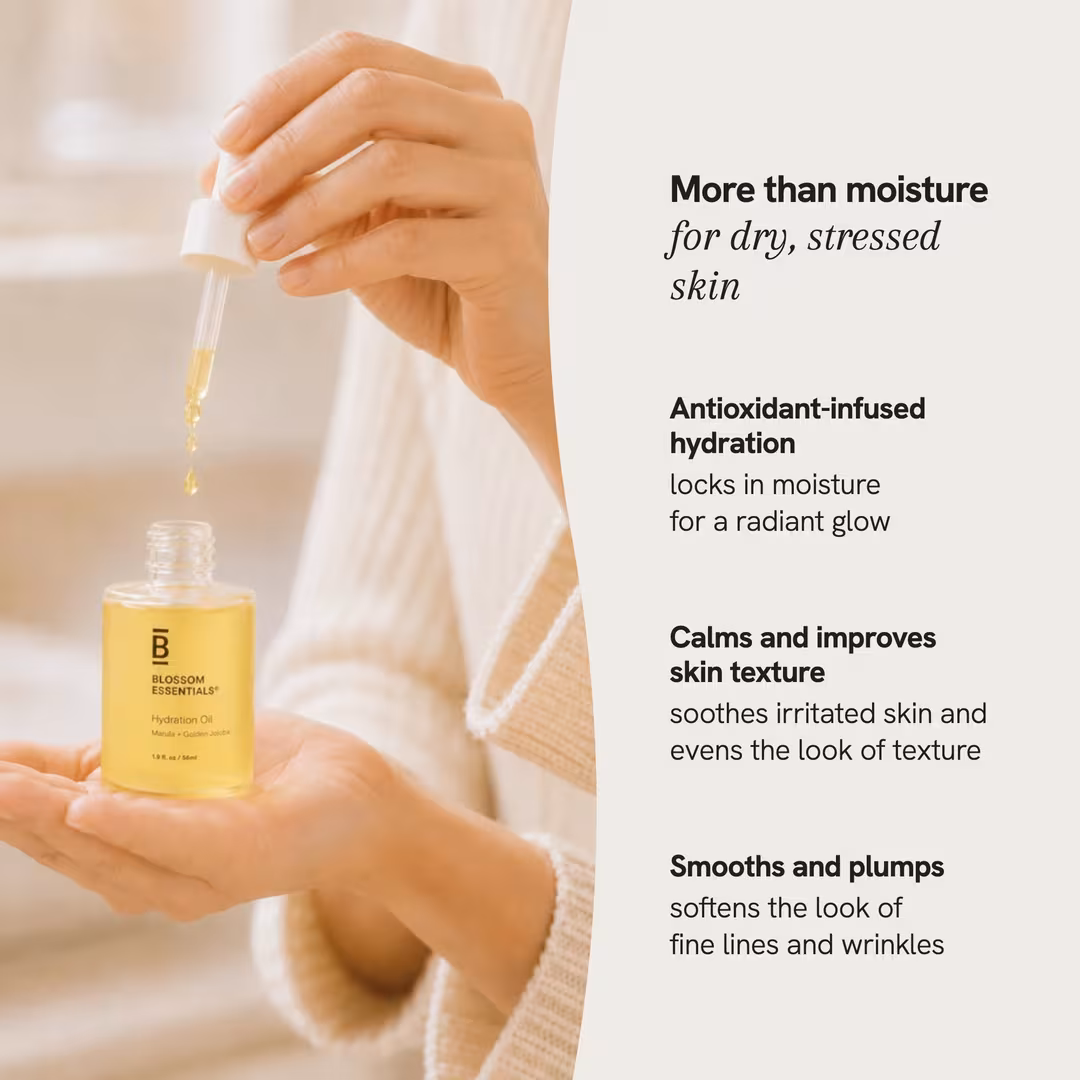Blossom Essentials  Hydration Oil - Lightweight Antioxidant Face, Body & Hair Oil with Squalane