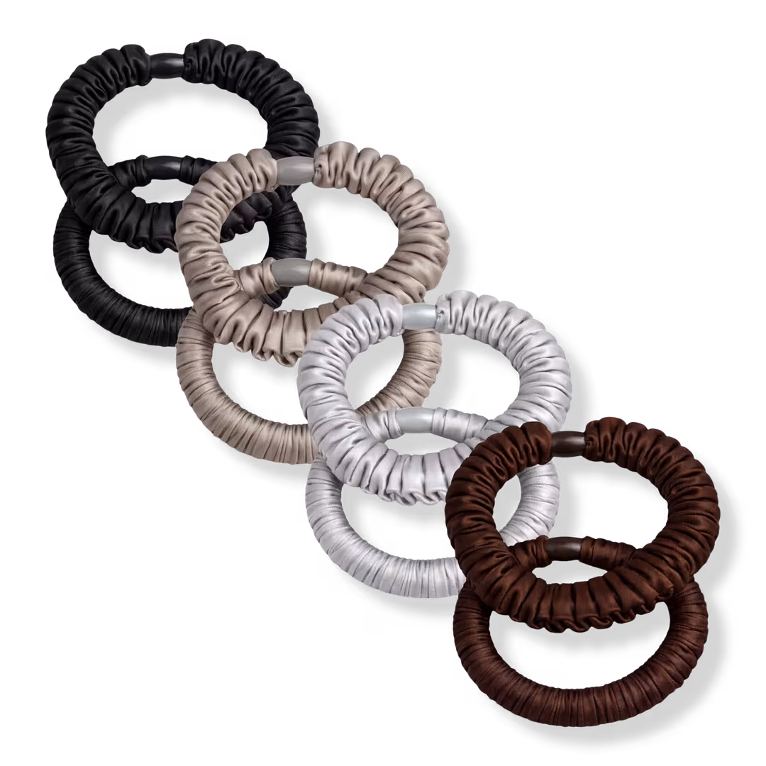 Pink Pewter  Soft Satin Ruffle Elastics - 4 Set Pack