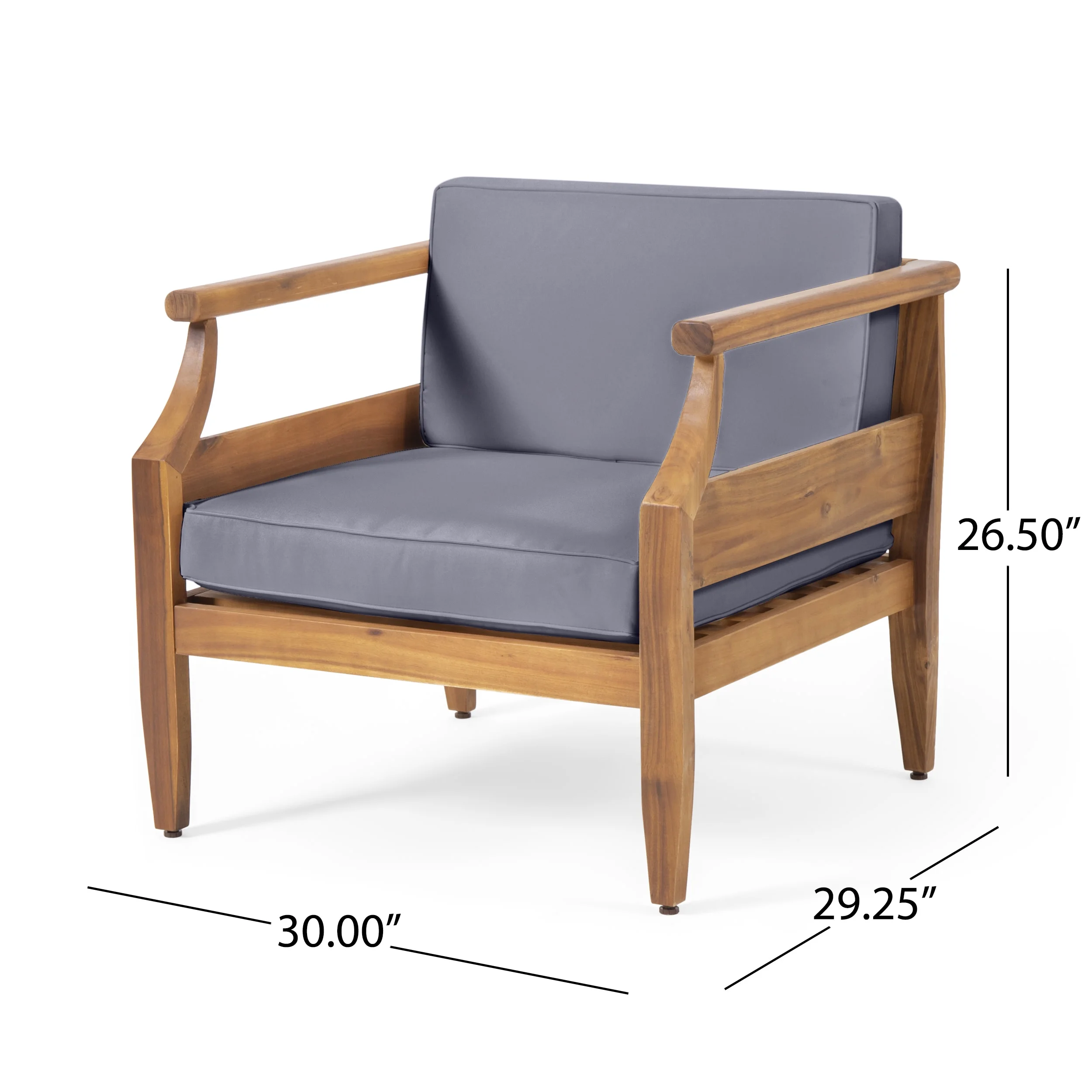 Sloane Acacia Wood Outdoor Club Chairs with Cushions, Teak, Dark Gray