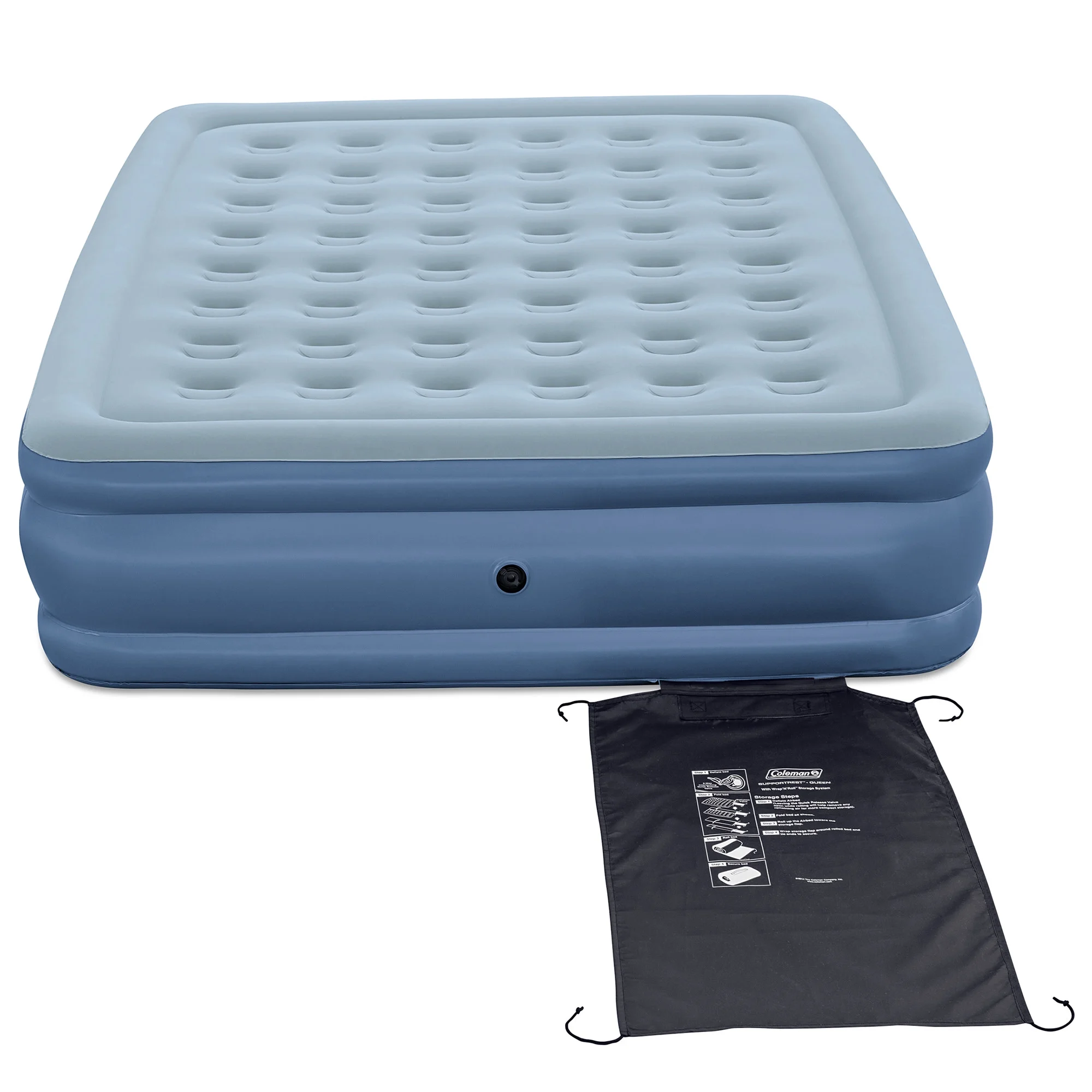 Coleman: SupportRest Plus: 16" Queen Airbed - Handheld A/C Pump, Double-High Inflatable Mattress, Storage Bag, Water-Resistant PVC, Indoor-Outdoor