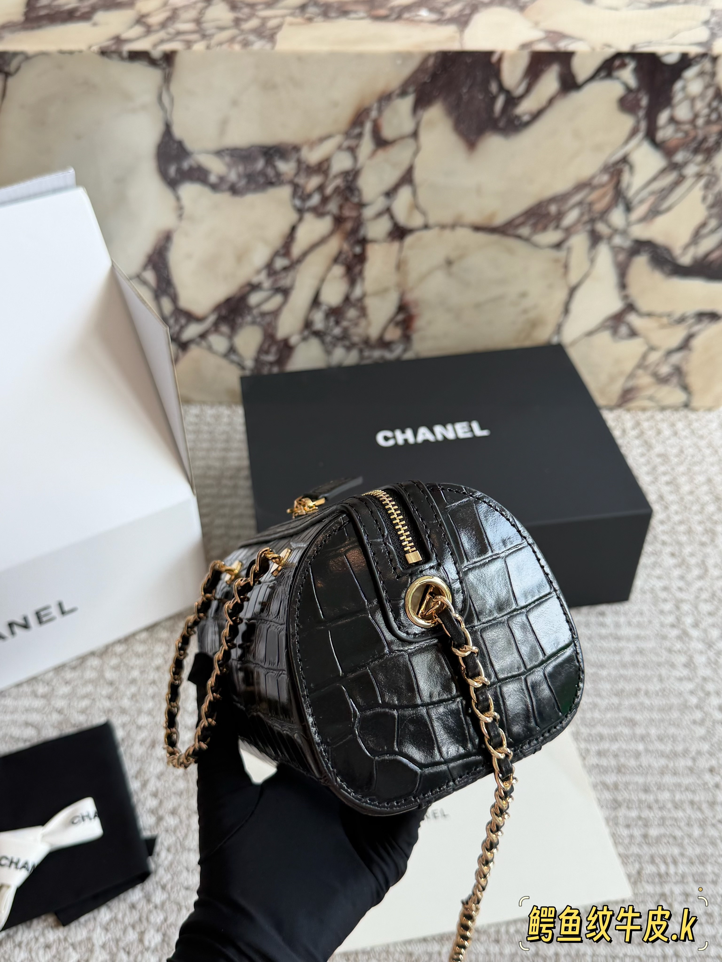 Chanel Crocodile-Embossed Calfskin Bowling Bag