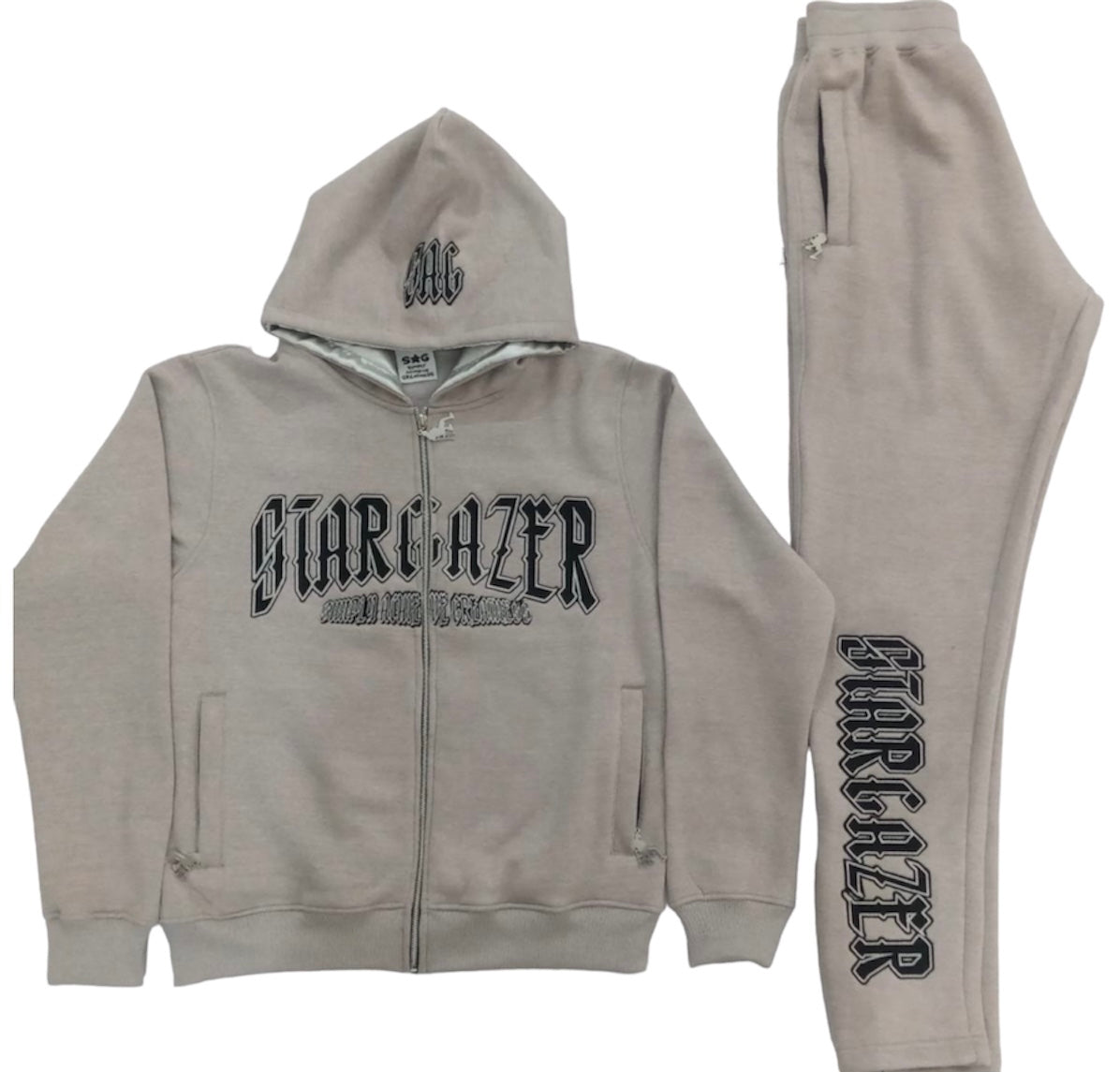 Hip-hop contrast color fashionable casual hoodie set (Gray)