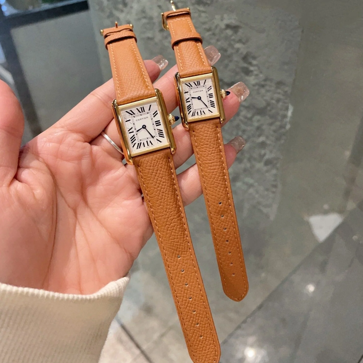 Cartier Watch TANK MUST GOLD BROWN EPSOM LEATHER