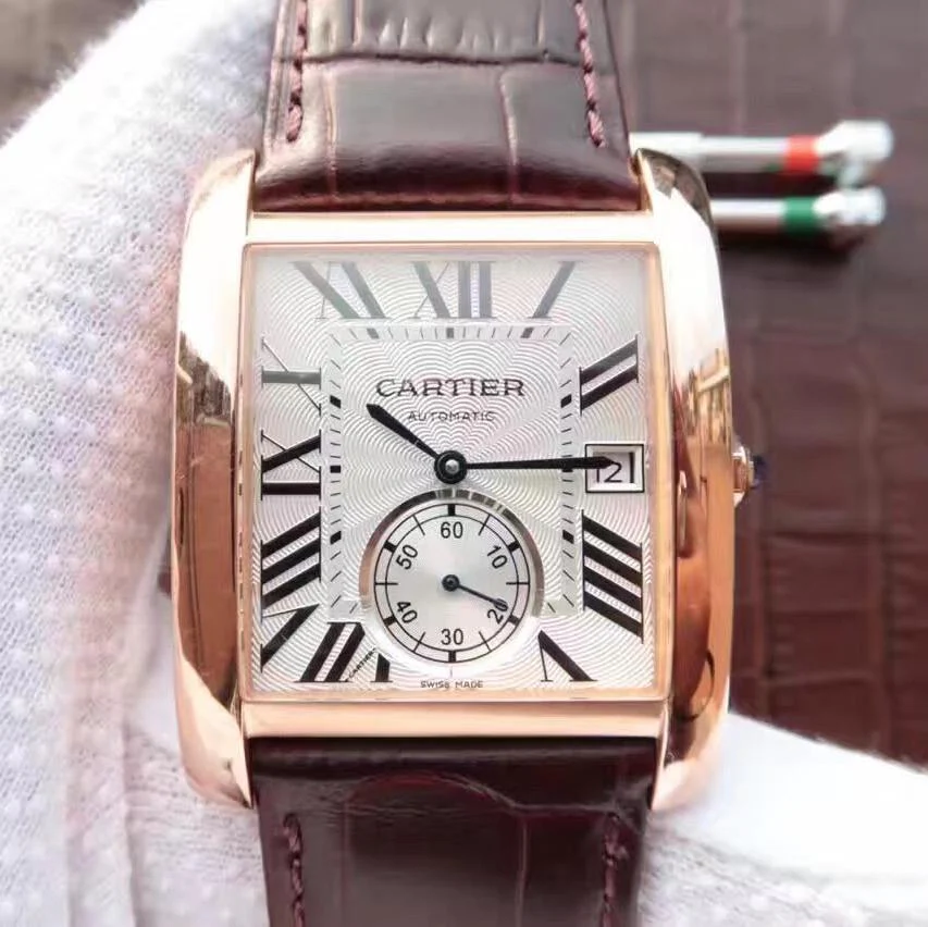 Cartier Watch TANK MC ROSE GOLD 41 BROWN LEATHER STRAP
