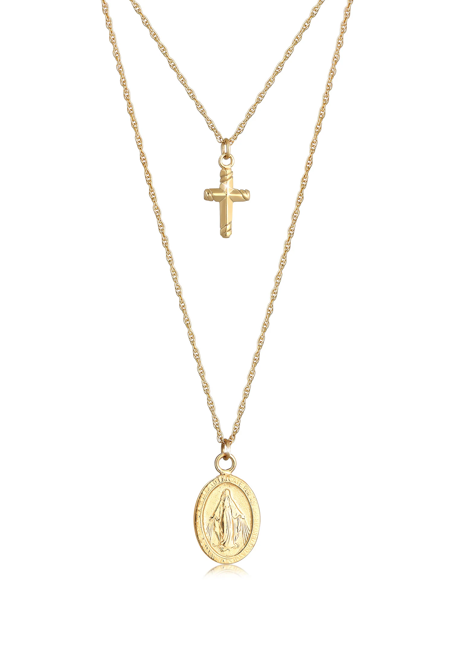 Layering Kreuz Marienbild Zweireihig 925 Silber