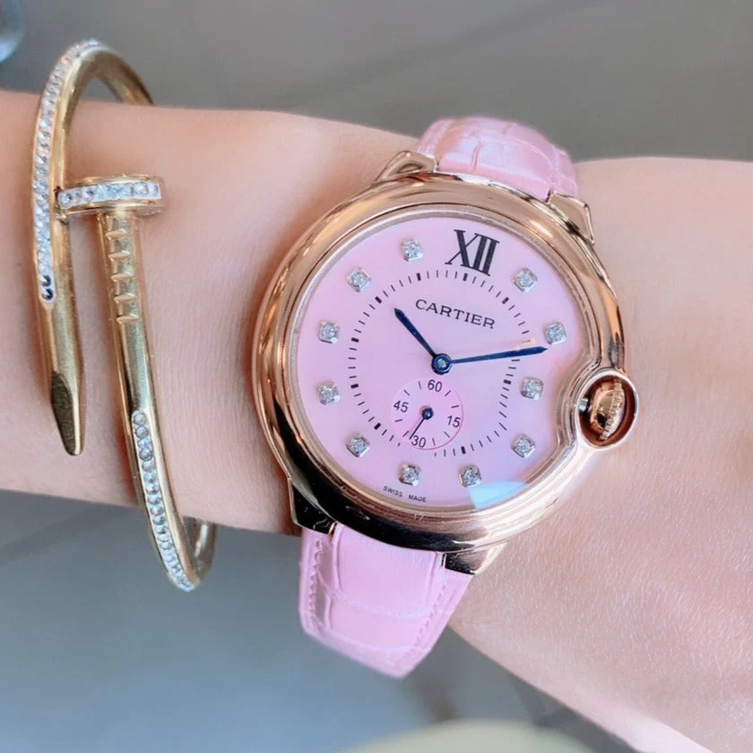 Cartier Watch BALLON BLEU DE CARTIER PINK DIAL LEATHER