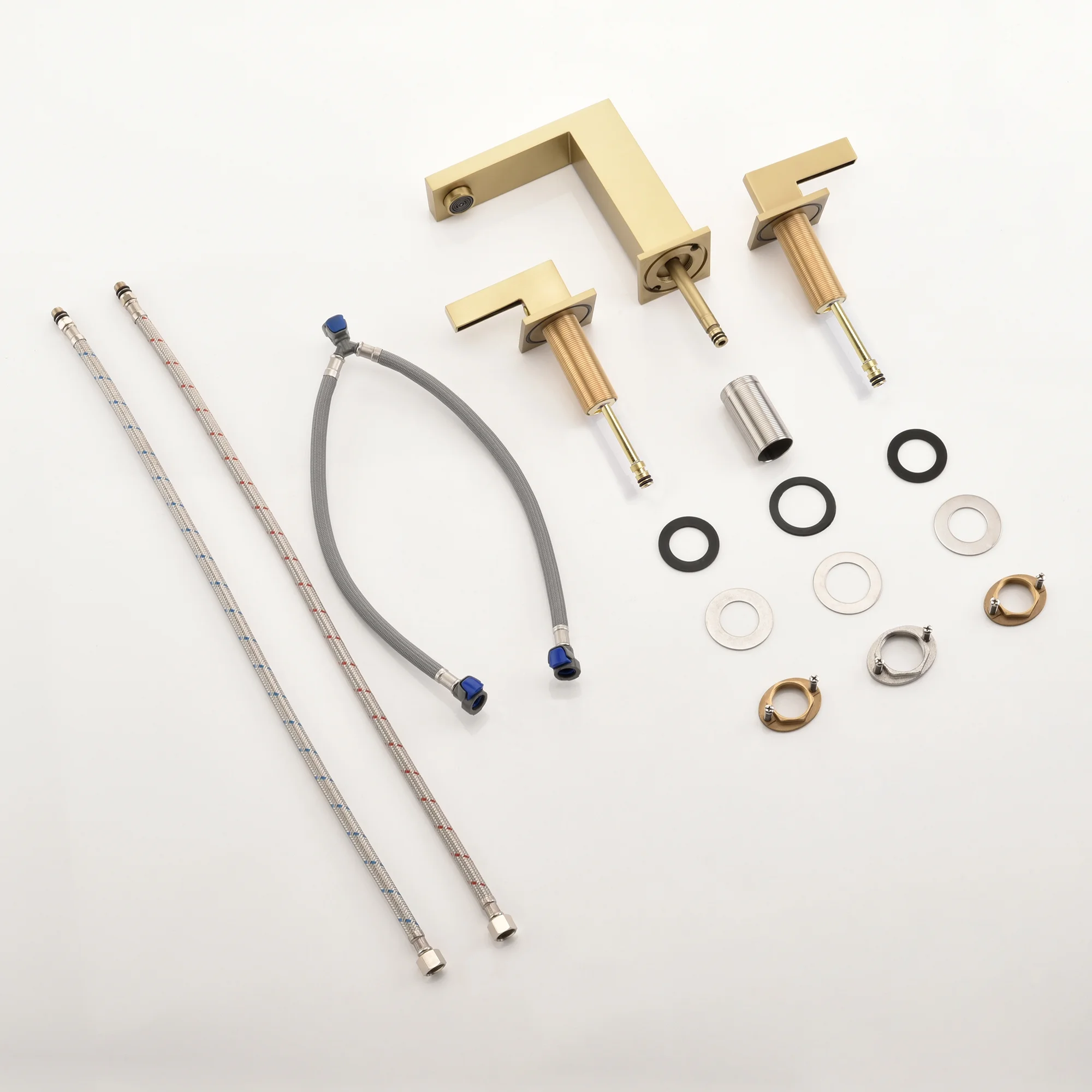 sumerain Brushed Gold 8 Inch Widespread Bathroom Faucet 2 Handle Lavatory Faucet Solid Brass, with Quick Connect Hose