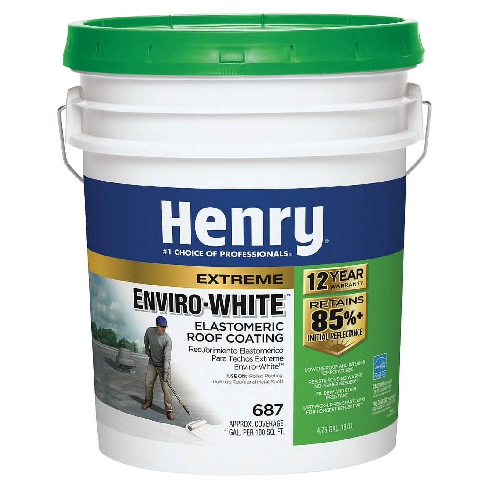 Henry Elastomeric Roof Coating,4.75 gal HE687406