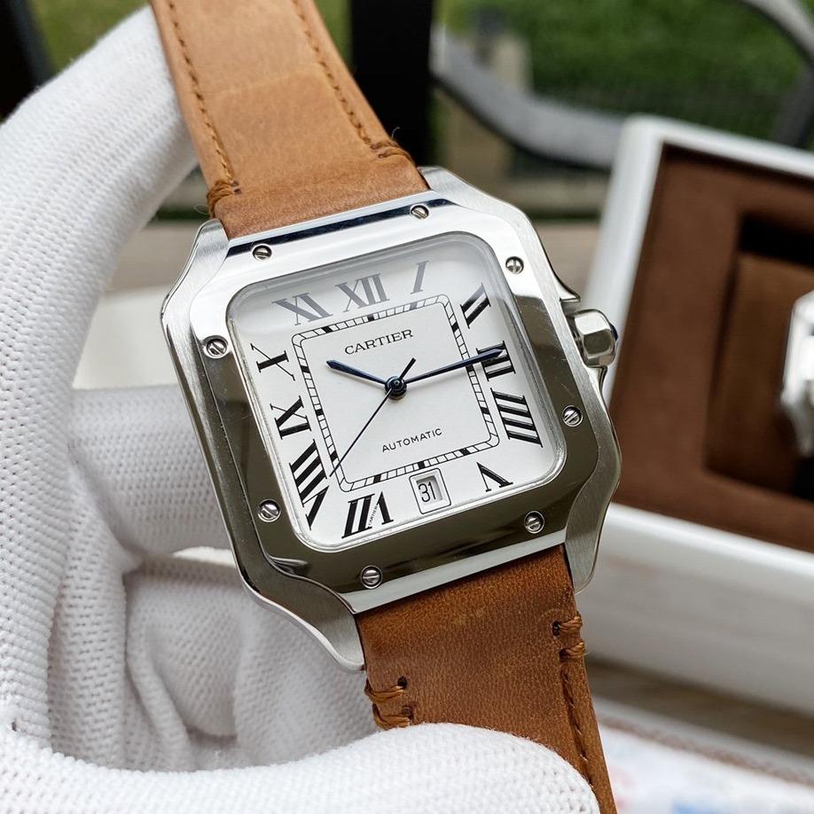 Cartier Watch SANTOS DE CARTIE 39MM STEEL CASE LEATHER STRAP