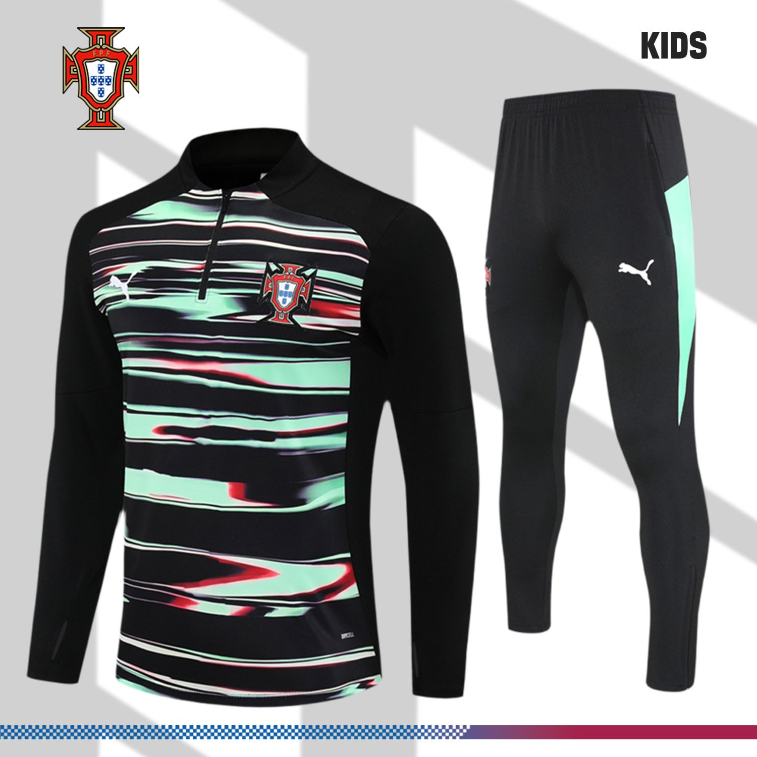 2025/2026 Portugal Kids Half Zip Training Clothes (Kids Kit)