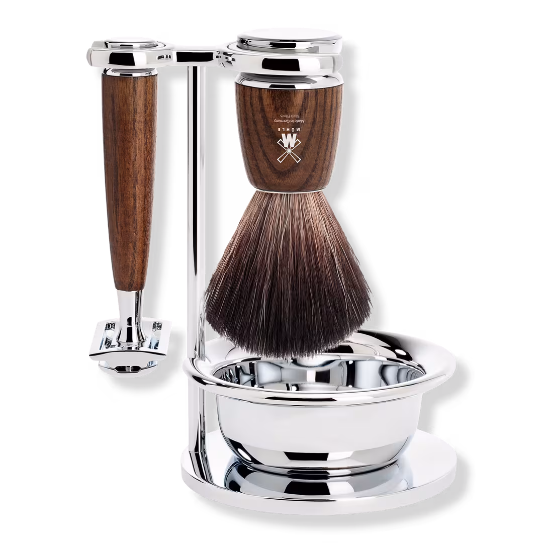 MÜHLE  Rytmo Steamed Ash 4-Piece Black Fiber & Safety Razor Shaving Set