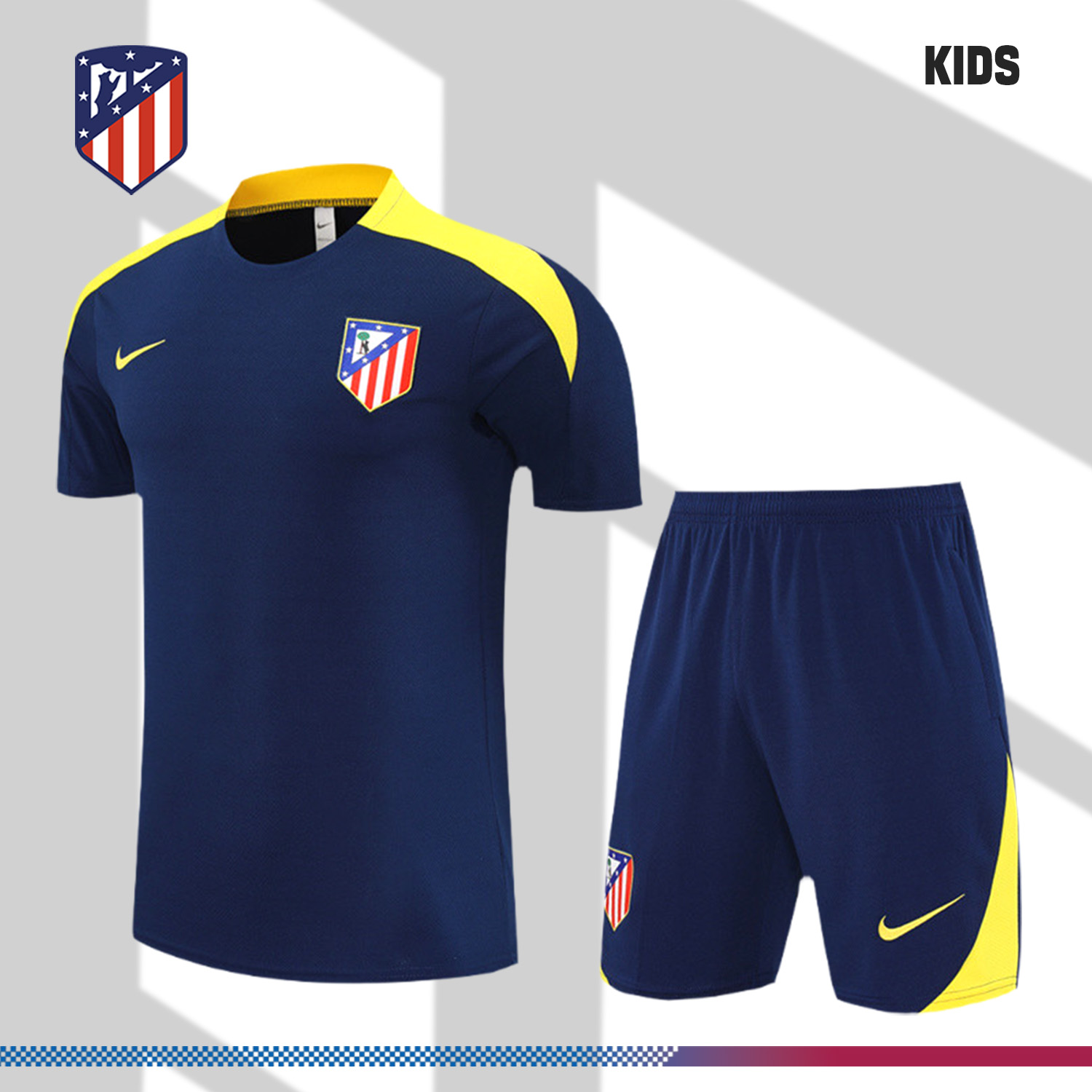 2025/2026 Atletico Madrid Dark Blue Kids Short Sleeve Training Clothes (Kids Kit)