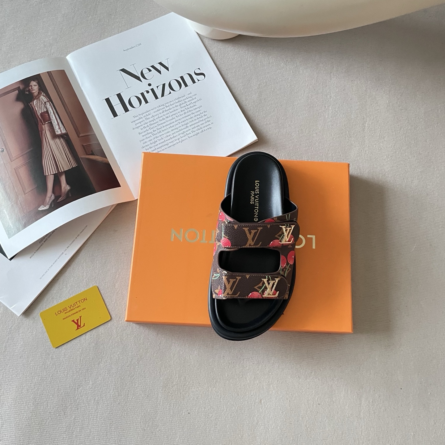 Louis Vuitton Bom Dia Cherry-Print Slide Sandals