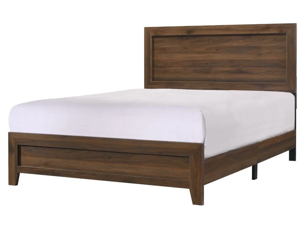 Contemporary 6Pc King Size Panel Bed Dresser Mirror Nightstand Chest Set Wooden Home Bedroom Furniture Cherry Finish