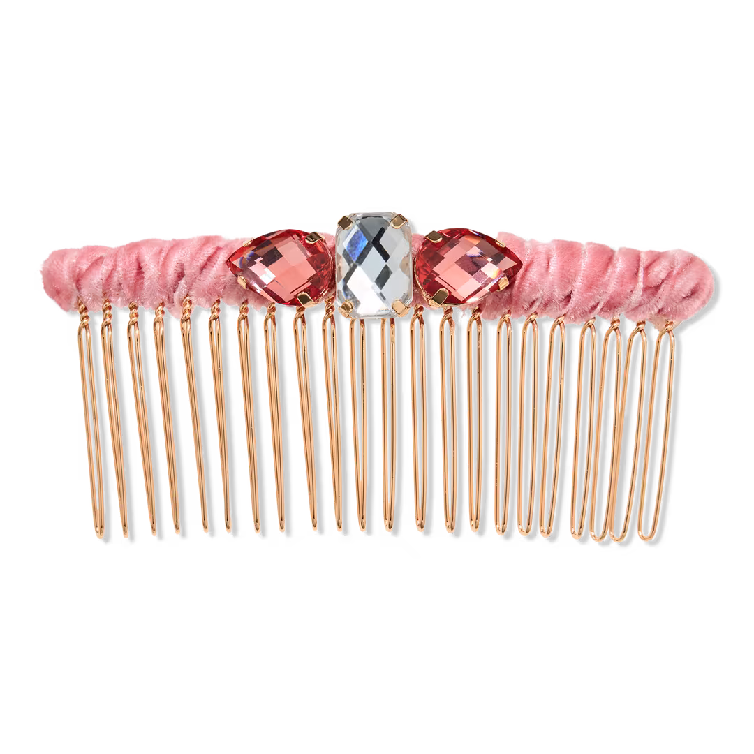 Conair Accessories  Pink Velvet Fabric-Wrapped Fashion Comb with Multi Stones
