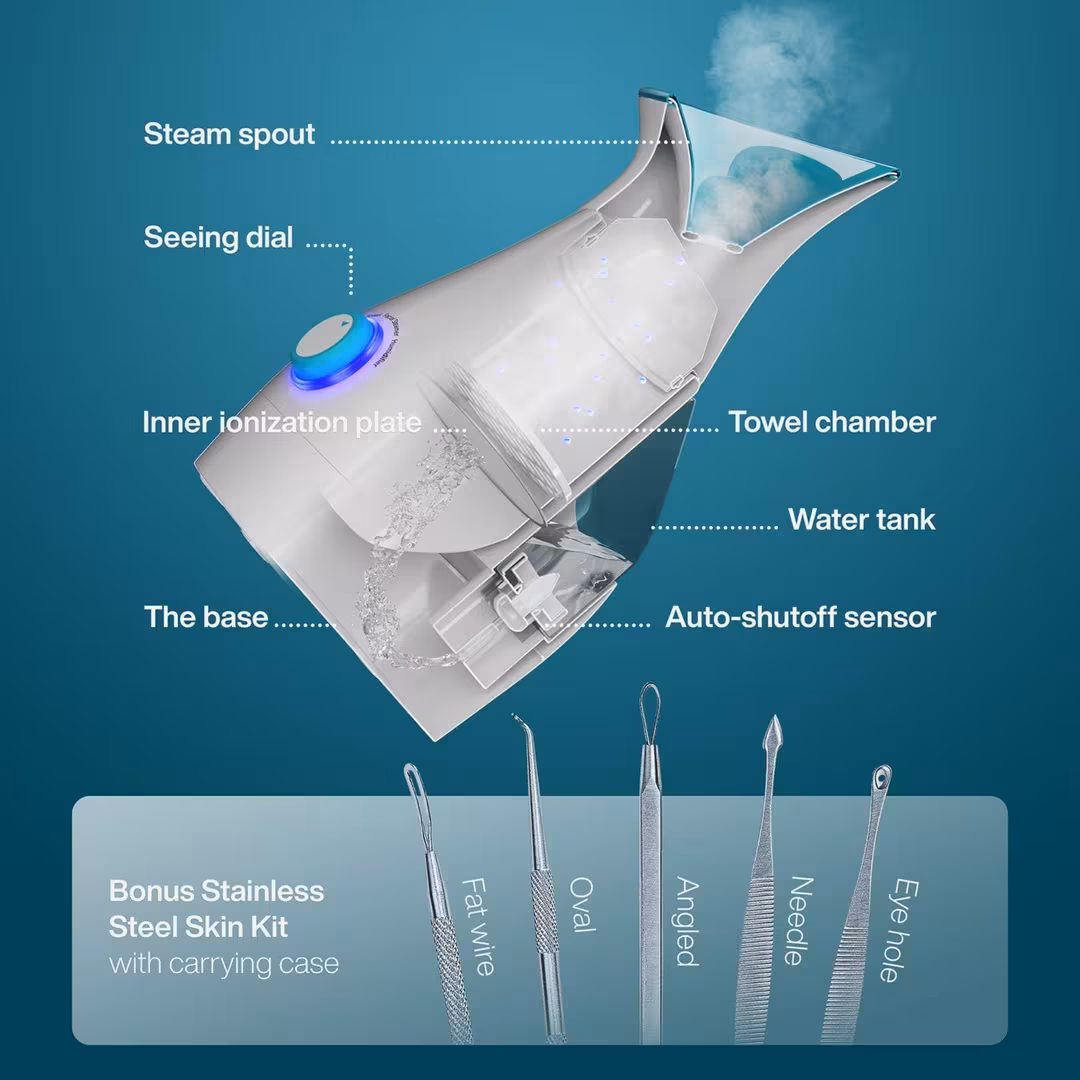 Pure Daily Care  Nano Steamer 3-in-1 Facial Steamer, Humidifier, Towel Warmer with 5-Piece Skin Kit