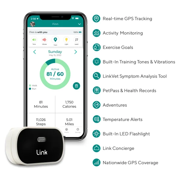 Link My Pet GPS Dog Tracker & Activity Monitor with Training Tools, Fits Any Collar