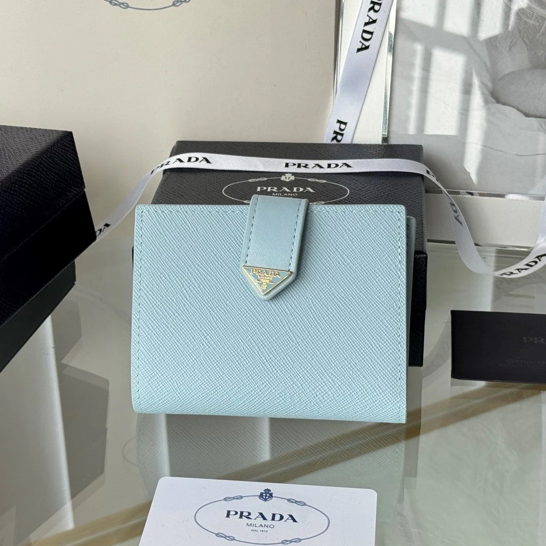 Prada1MV204 Small Wallet Light Blue Saffiano & Smooth Leather