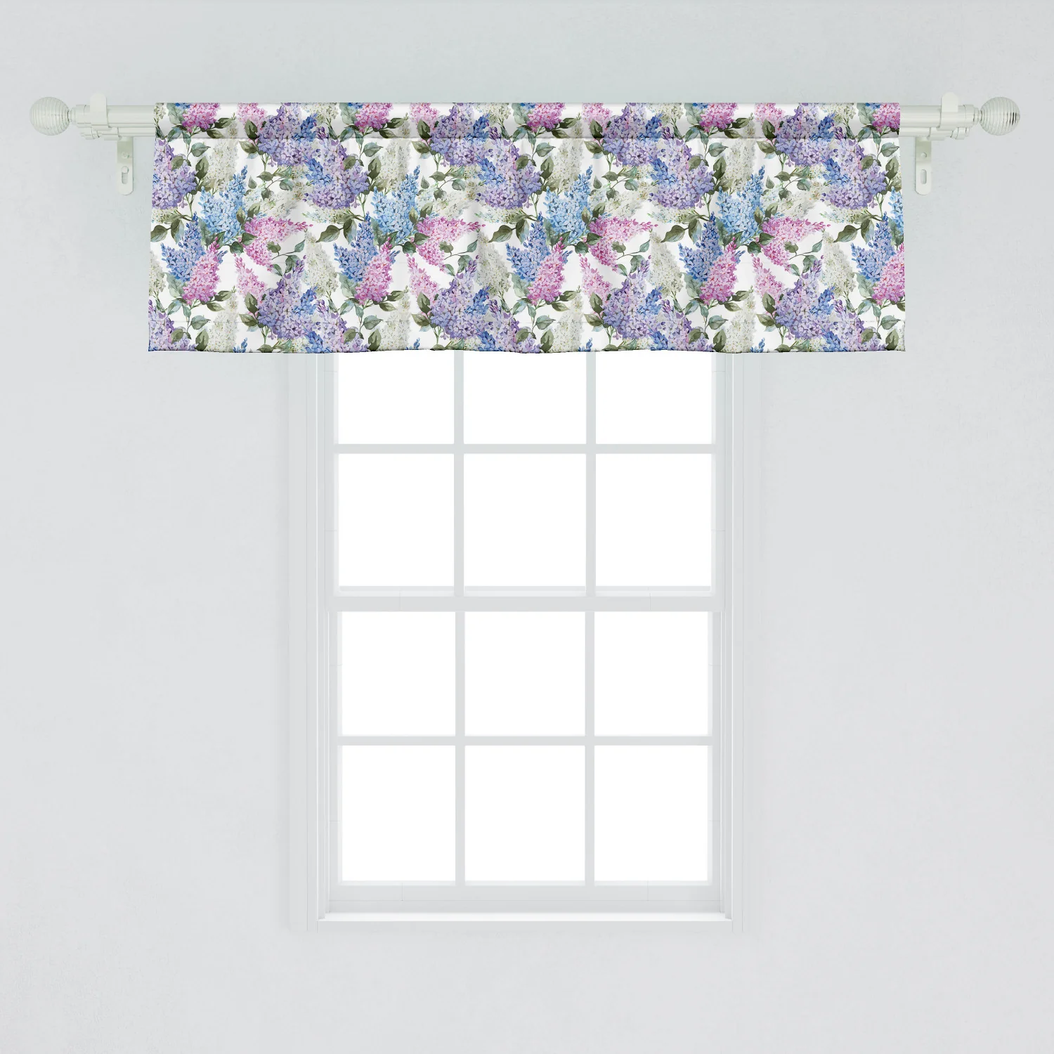 Lilac Window Valance Pack of 2, Colorful Lilac Flowers Budding Efflorescence Season Soulful Spring in the Country, Rod Pocket Curtain Valances Kitchen Bedroom, 2 Sizes, Multicolor, by Ambesonne