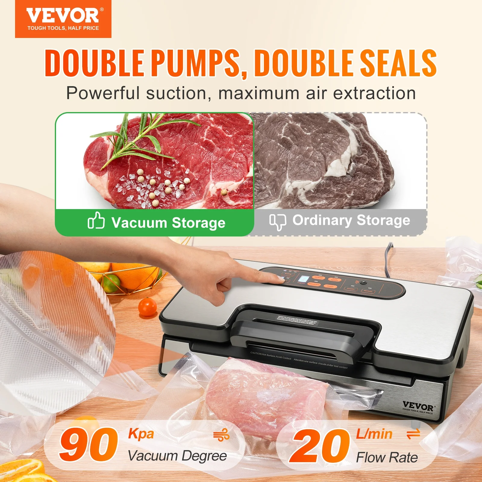 KFFKFF Vacuum Sealer Machine Food Preservation Storage Saver 90Kpa w/ Seal Bag