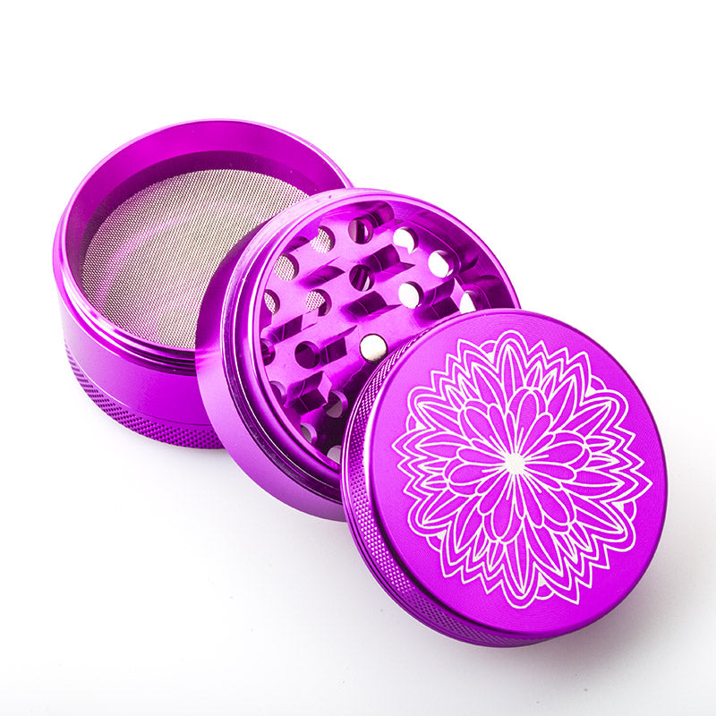 Purple Carved Flower Weed Grinder 4 Layer