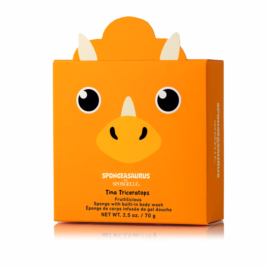 SPONGELLE  Tina Triceratops | Spongeasaurus Dinosaur Kids Body Wash Infused Buffer