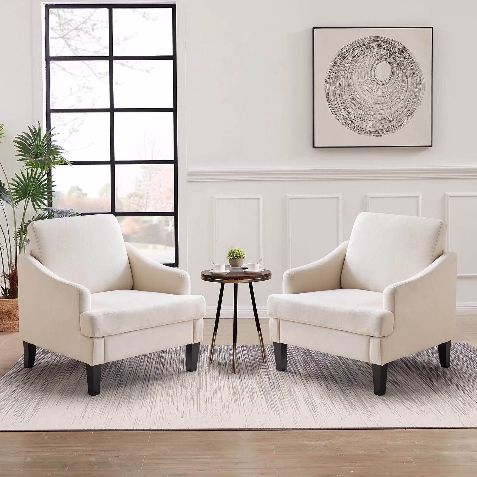 Bezseller Modern Accent Chair Set of 2, Upholstered Armchair with Solid Legs,for Living Room, Bedroom, Office, Beige