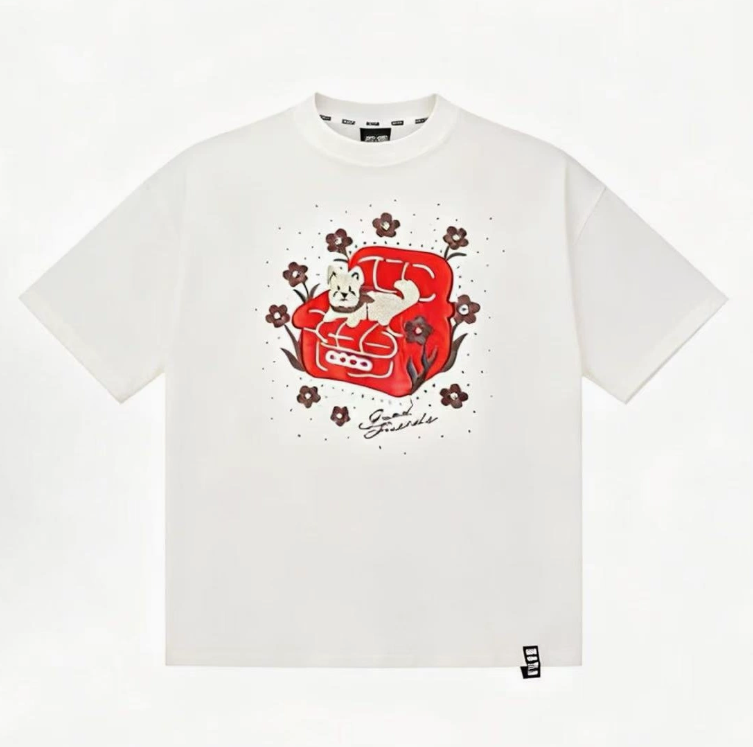 Leather-covered towel with embroidered rhinestone and puppy print, short-sleeved shirt for men and women as a couple
