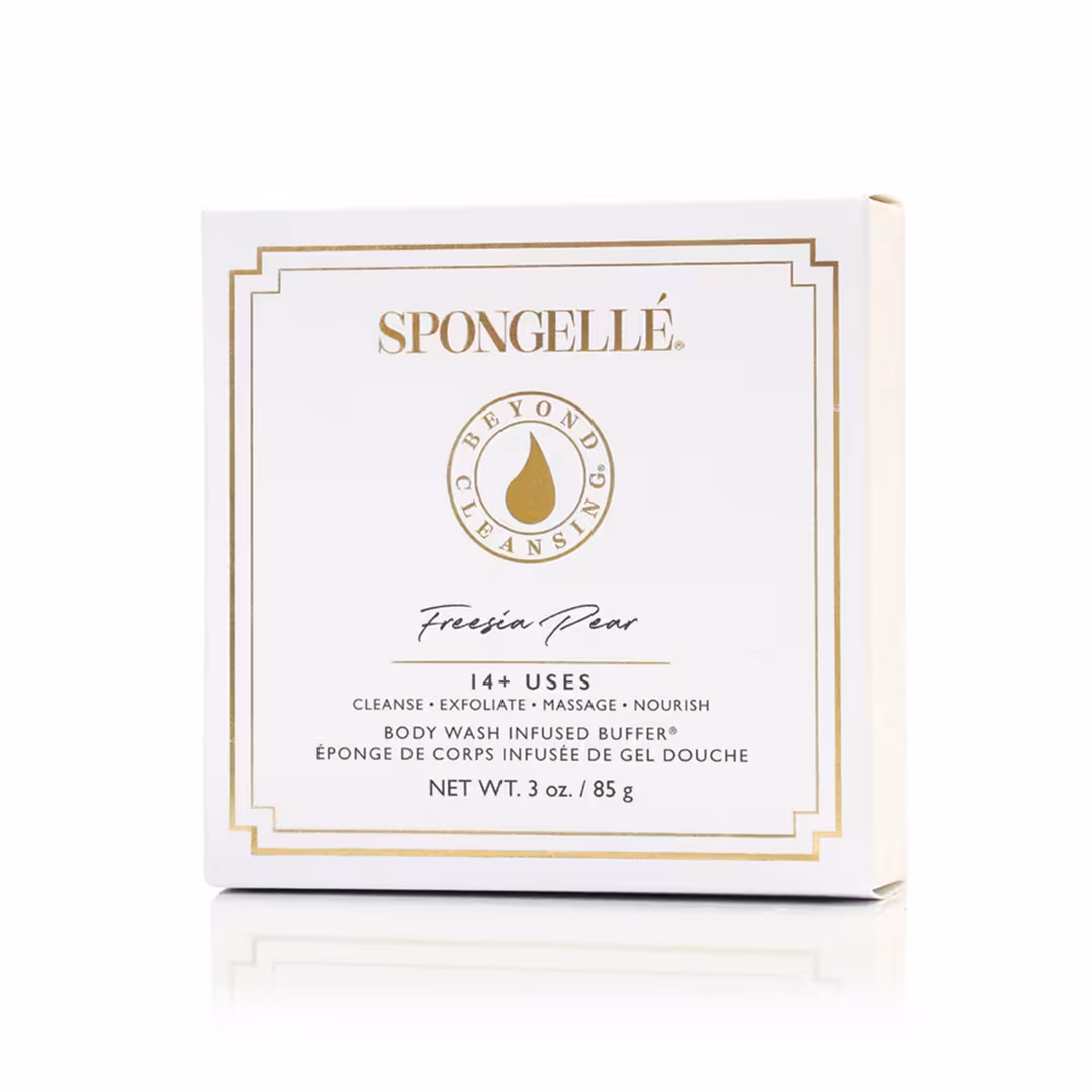 SPONGELLE  Freesia Pear Boxed Flower Body Buffer | Body Wash Infused Buffer