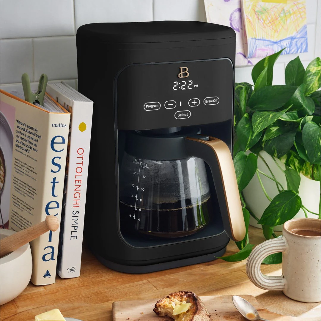 Beautiful 14-Cup Programmable Drip Coffee Maker with Touch-Activated Display, Black Sesame by Drew Barrymore