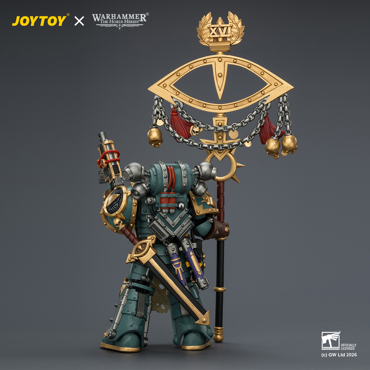 JOYTOY JT04339 Warhammer The Horus Heresy 1:18 Sons of Horus Maloghurst the Twisted the Warmaster's Equerry with Legion Standard and Banestrike Bolter - JOYTOY WORLD
